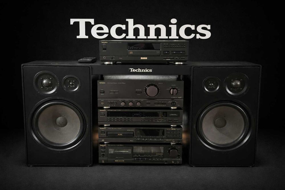 Wieża Technics z kolumnami GLE100 2 piloty komplet kabli rca +