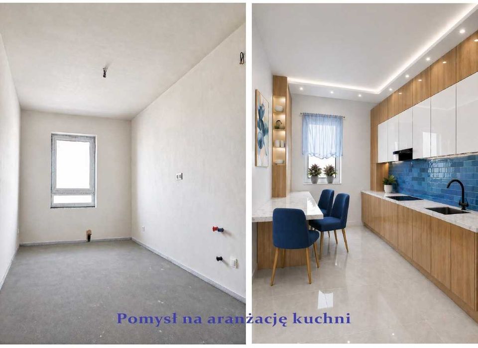 Dwa pokoje + kuchnia, 55 m2. NOWE do własnej aranżacji.