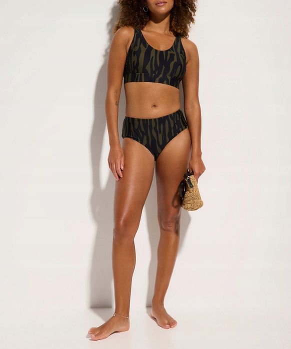B.P.C bikini bustier czarno-oliwkowe we wzory z figami 40.