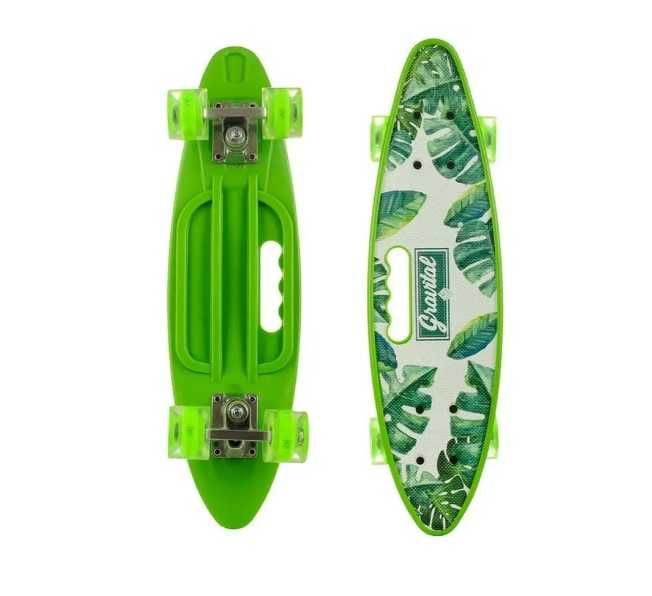 Яскравий скетй пенніборд (Penny Board) з ручкою та колесами, що світяться