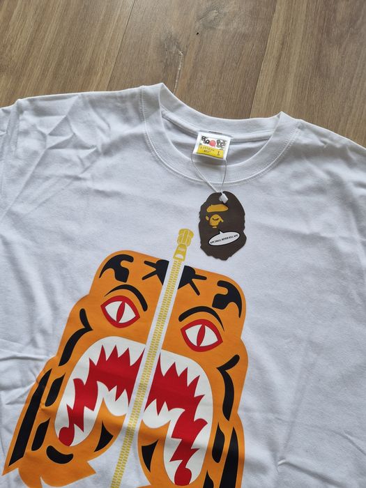 Футболка bape a bathing ape shark tiger біла чоловіча оверсайз