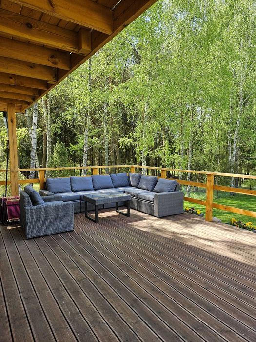 Mazury domek  linia brzegowa jezioro Kalwa Willa Sosenka pomost  łódka