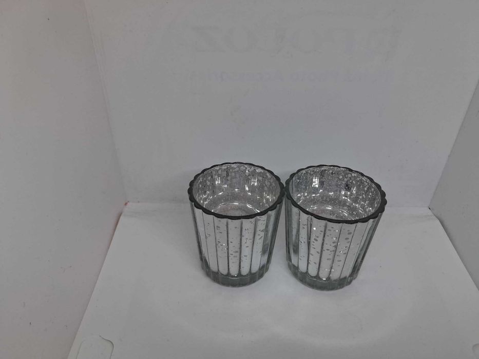 Świeczniki szklane na tealight,  srebrne, szklane
