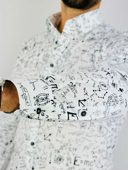 GIOVANNI PERA Koszula męska K018 Einstein, biała, czarna, nauka