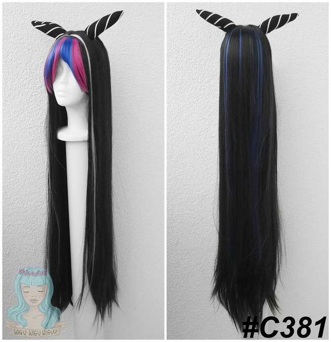 Ibuki Danganronpa cosplay wig czarna długa prosta peruka z uszkami