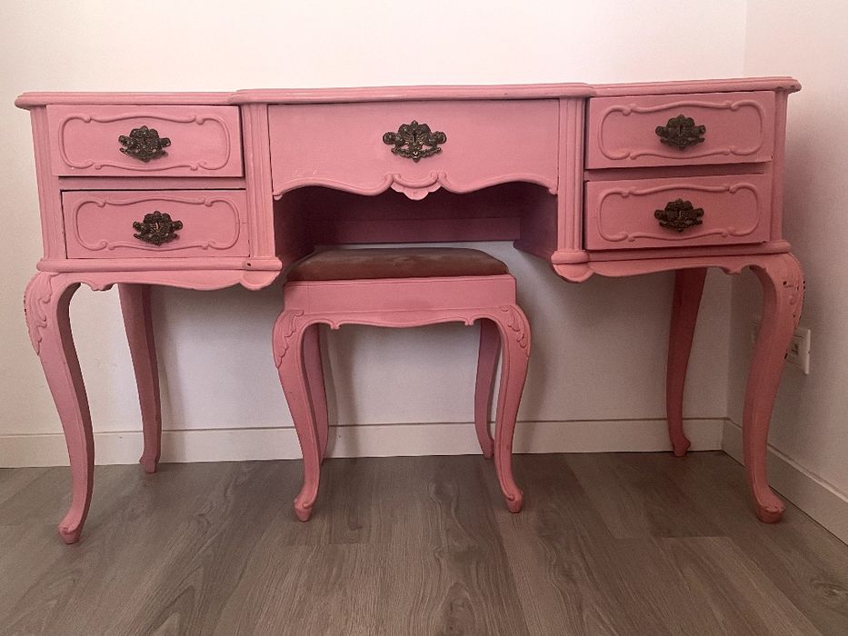 Cómoda Rosa + Espelho + Banqueta | Shabby Chic Bedroom Set | Coiffeuse Rose