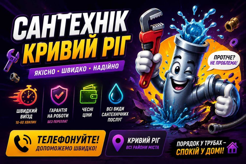 Сантехник Кривой Рог Замена труб Водопровода Канализации Монтаж отопления Установка батарей Замена стояка воды бойлера Разводка Услуги сантехника