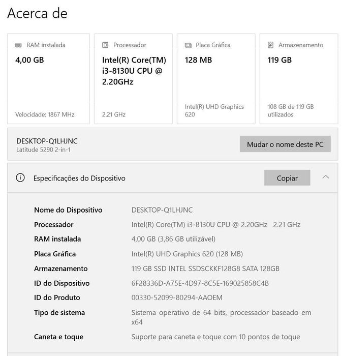 Portatil Dell Latitude 5290 2x1, ecrã touchscreen, como novo