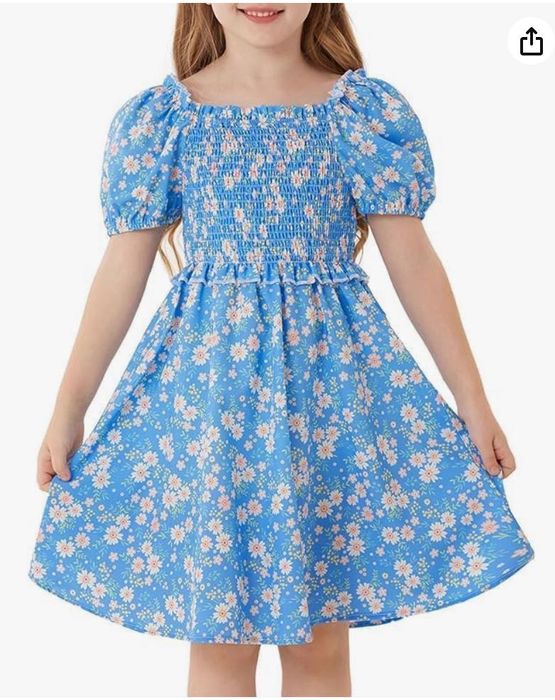 Sukienka w kwiaty dla dziewczynki,niebieska,rozm.128-140cm GRACE KARIN