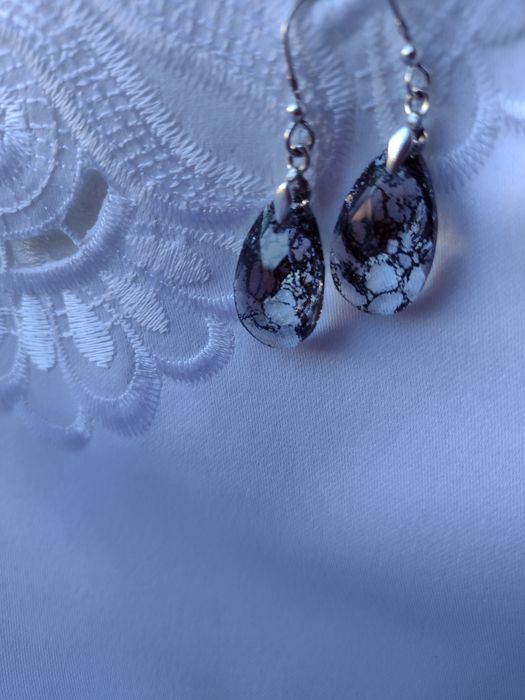 kolczyki 4cm kryształ migdał 22mm patina Swarovski czarno srebrny