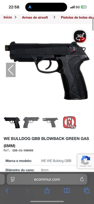 Pistola beretta a gás blowback airsoft