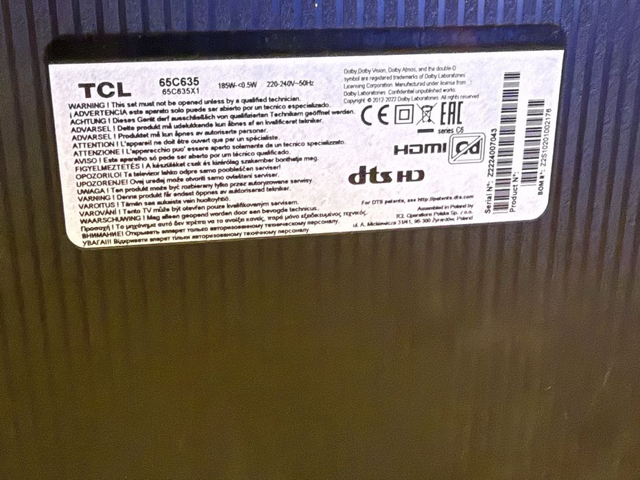 Telewizor 65cali TCL  stan idealny