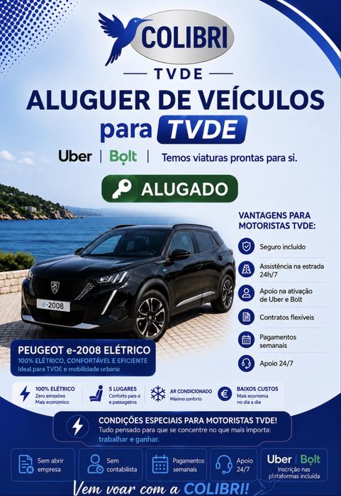 Aluguer de viaturas TVDE / UBER / BOLT / Aluguer slot