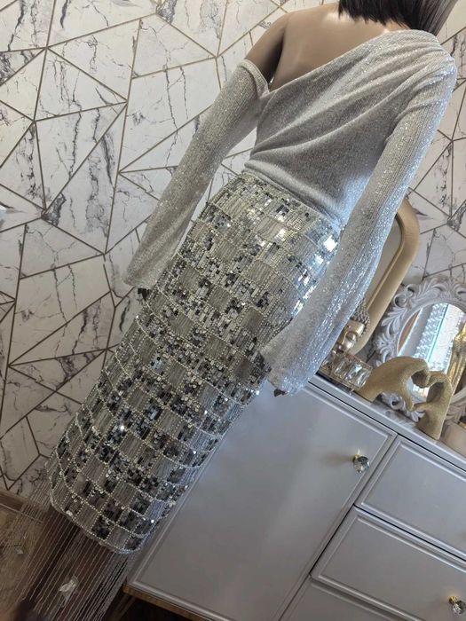 Asos piękna cekiny frędzle 42 XL impreza wesele sylwester