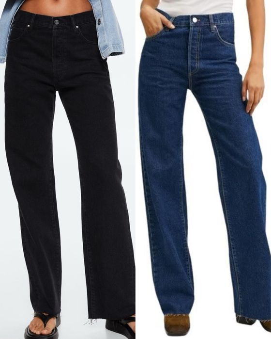 Джинси Wide Leg Mango Nora з бахрамою 40р (сині/чорні)