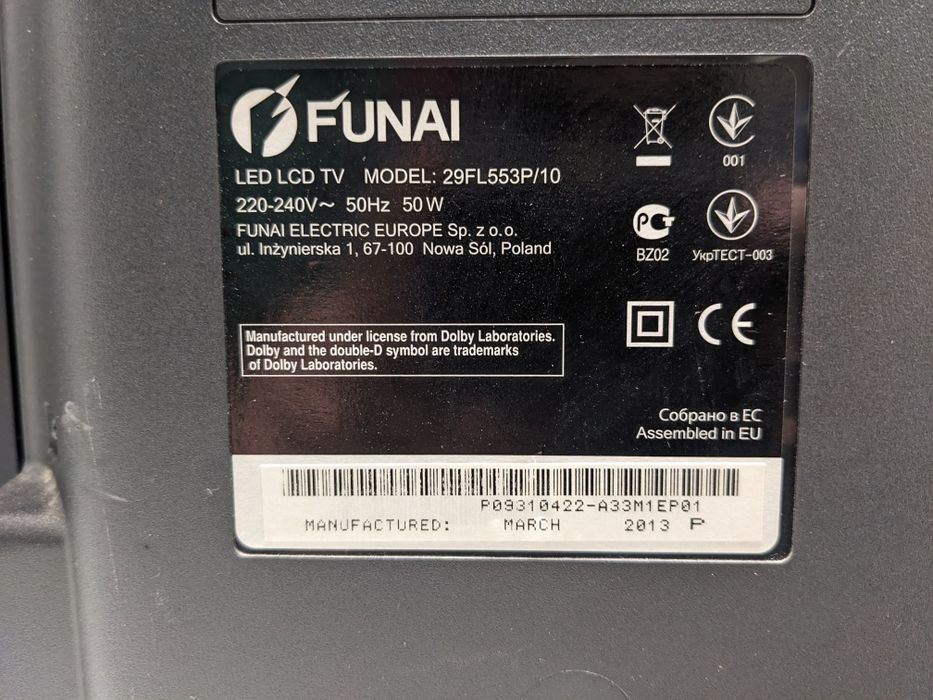 Smukły telewizor Funai 29 cali, 3 x HDMI 29FL553P/10 + Pilot