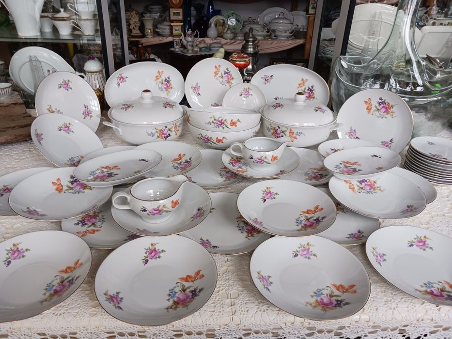 12 osob serwis obiadowy kwiaty porcelana Ilmenau