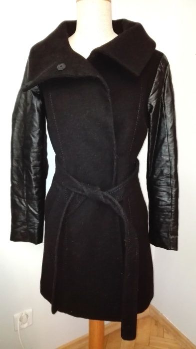 H&M- Damska Firmowy Czarny Płaszczyk Kurtka 34/XS