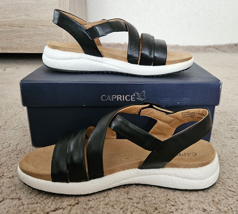 Czarne sandały damskie 39 Caprice skóra naturalna