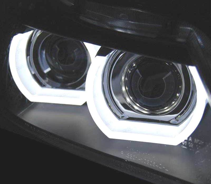 FARÓIS ANGEL EYES AFS U 3D XENON LED BMW E90 E91 LCI 08-12 FUNDO PRETO