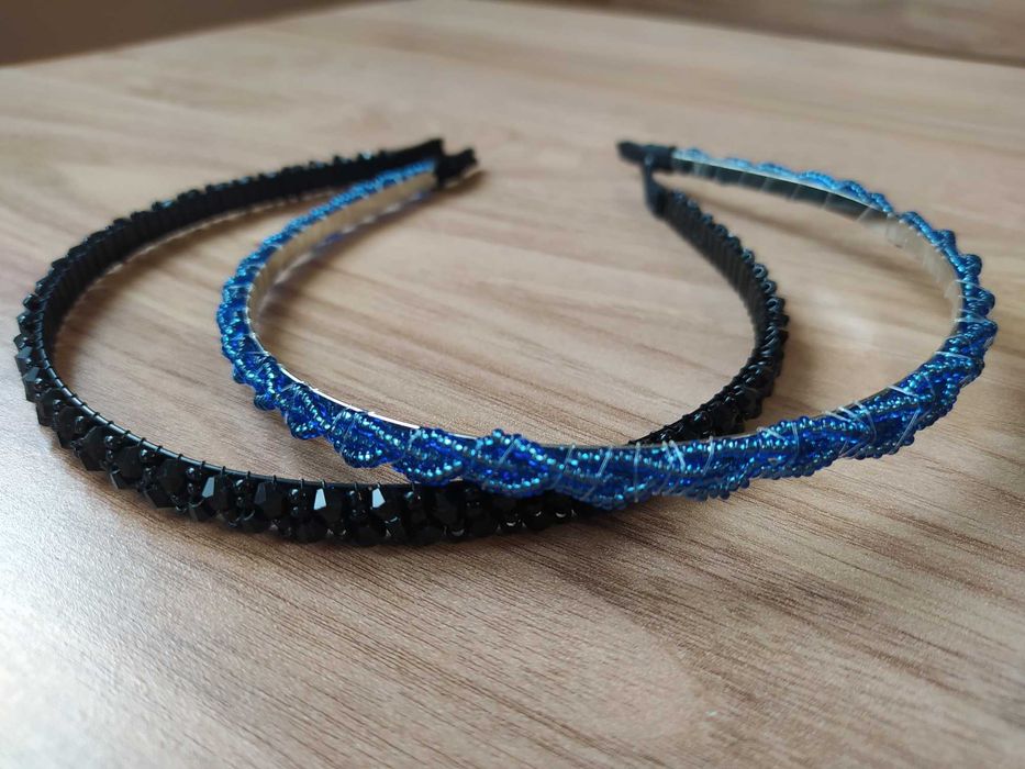 Opaska do włosów z koralikami niebieska