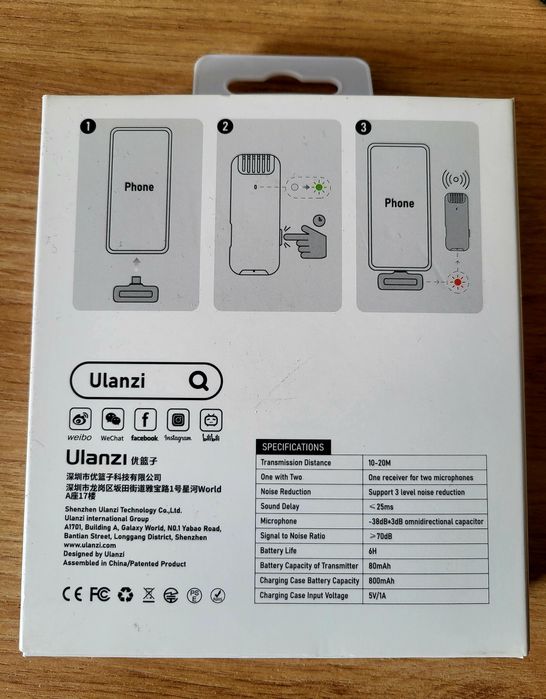 Zestaw Bezprzewodowy Mikrofon Ulanzi J12 Lightning iPhone + etui ładuj