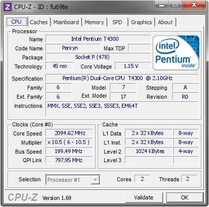 Процессори для ноутбука Intel Core i3-2310M, Intel Pentium T4300