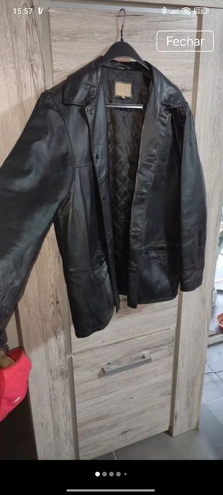 Casaco couro L preto