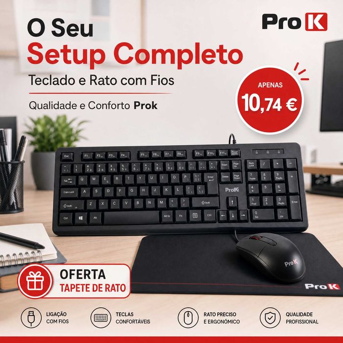 Conjunto De Teclado E Rato C/ Fios + Oferta Tapete Rato Prok