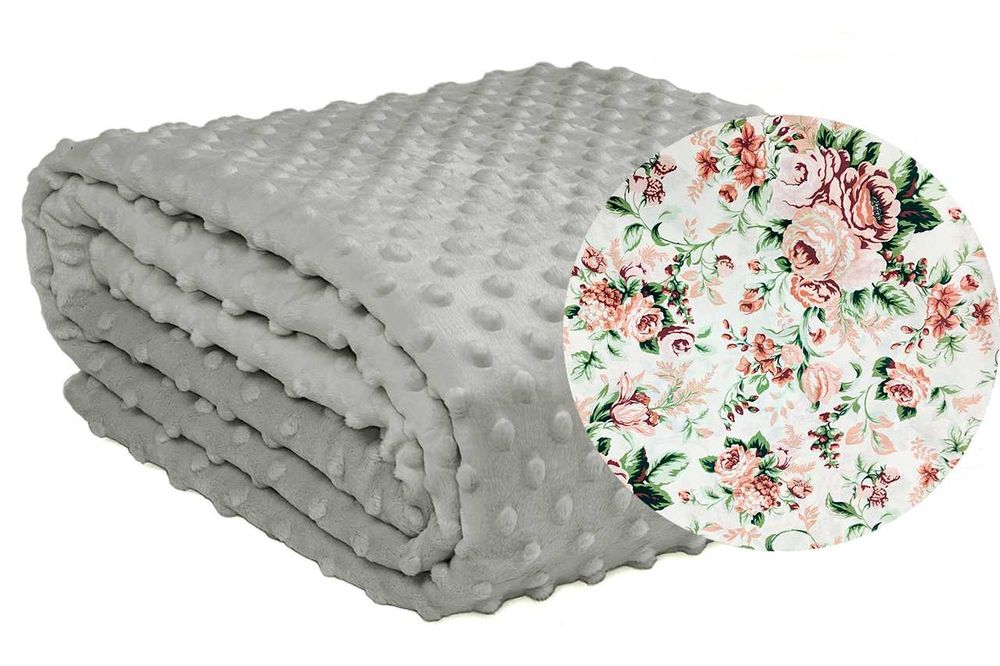 2w1 Dziecięca Narzuta Łóżko Koc Bawełna Róże Kwiaty Szary Minky 80x160