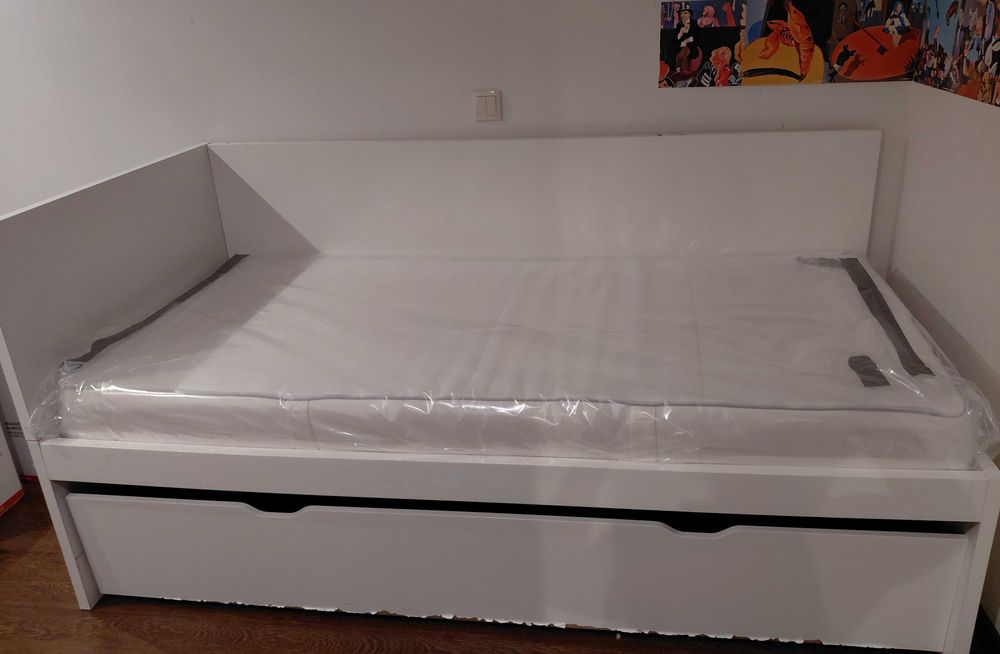 Cama gaveta branca solteiro 200x90