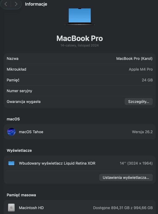 APPLE MacBook Pro 14 M4 Pro - 24 GB RAM - 1TB - CZARNY - IDEAŁ