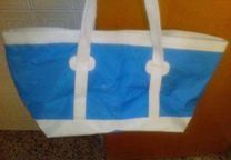 Saco Multiusos com apliques em pele cor azul e branco - Bom estado