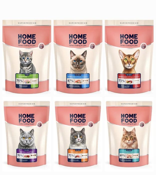 Корм, Home food, супер премиум,Хом фуд, стерильные