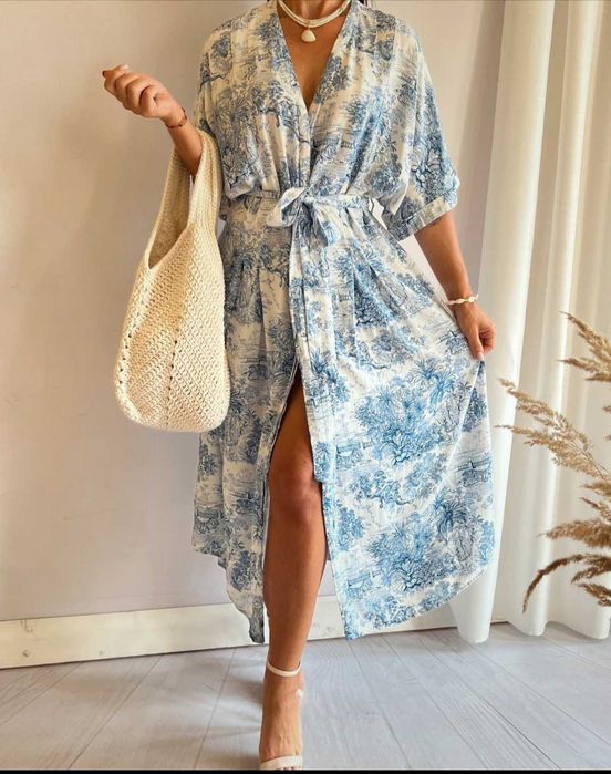 H&M długa maxi sukienka kimono L/XL