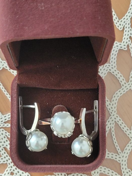 Сережки і каблучка 16,5 срібло, золото, перлина
