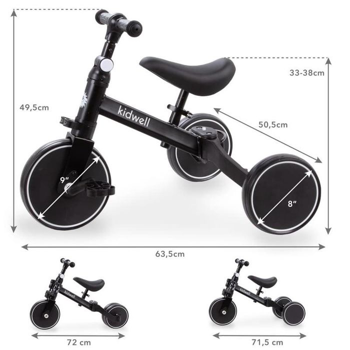 Велобіг-велосипед kidwell 3в1 pico black