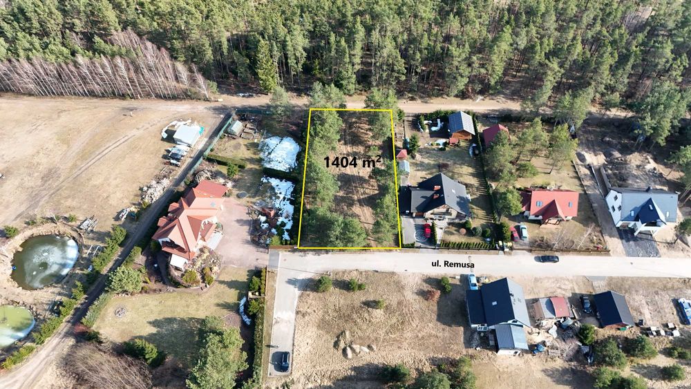 Lipusz – działka 1404 m² przy lesie | media | MPZP | ul. Remusa