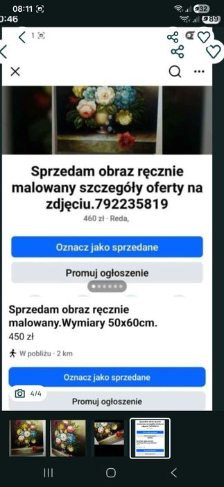 Sprzedam  obraz ręcznie malowany