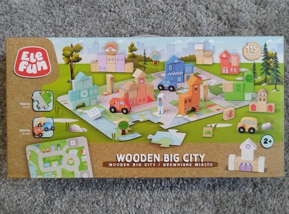 Wooden BIG CITY Elefun zestaw drewnianych klocków 115 el NEW