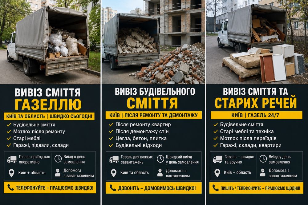 Вивіз сміття Київ та Область * Газель * Швидко сьогодні