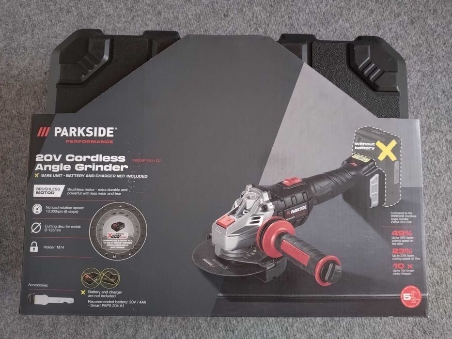 Parkside NOWA walizka akumulatorowa szlifierka kątowa, PWSAP 20-Li G7