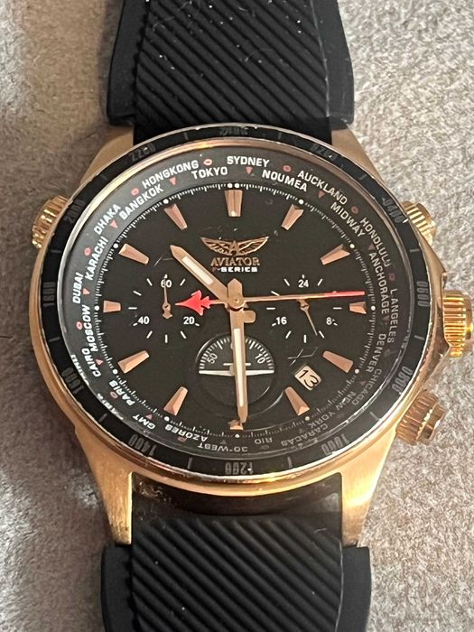 Zegarek Męski AVIATOR F-Series World Time Rose Gold Chrono (Okazja)