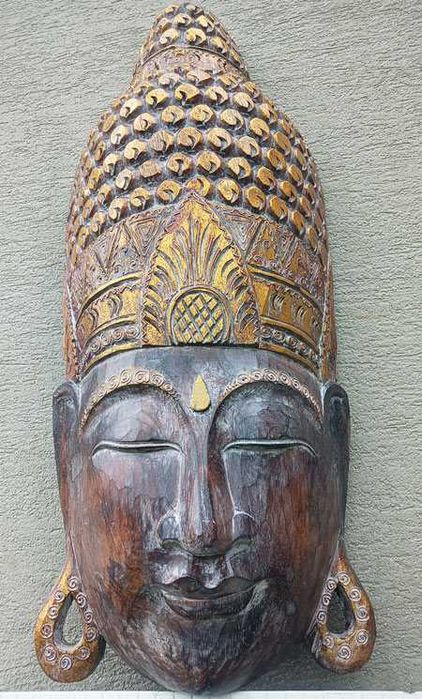 Efektowna Rzeźba, Maska XXL - BUDDA - Drewno, Rękodzieło 80x30cm