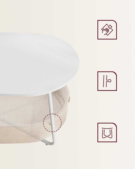 Stolik kawowy owalny z koszem z tkaniny 45x100x55 cm