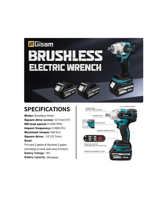 Aparafusadora Elétrica Gami 520N.M/2 Baterias e Carregador - GISAM