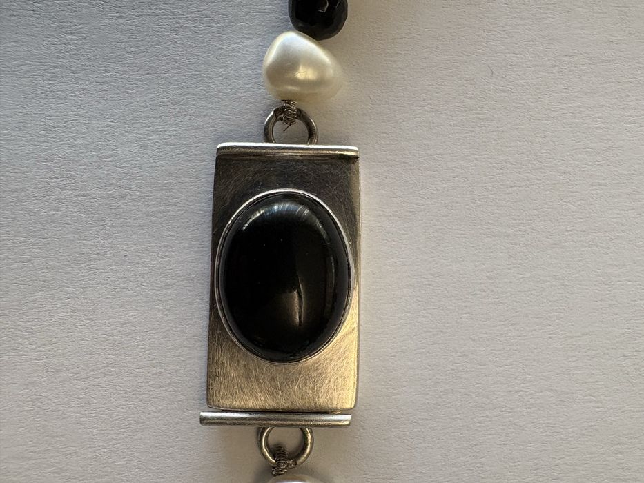 Colar Prata Onix e Perola