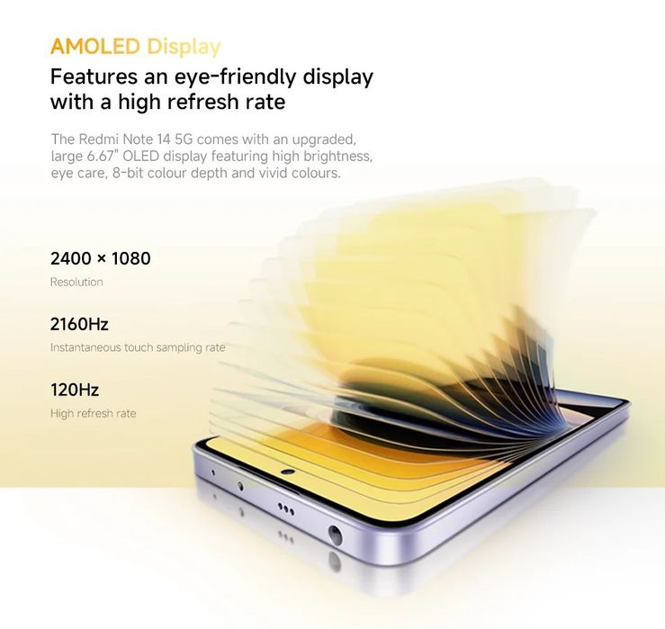 Redmi Note 14 5G Global Version 8/256 GB (NFC, 6,7", 120 Гц, MTK 7025, 108 Мп) Midnight Black/Lavender Purple
