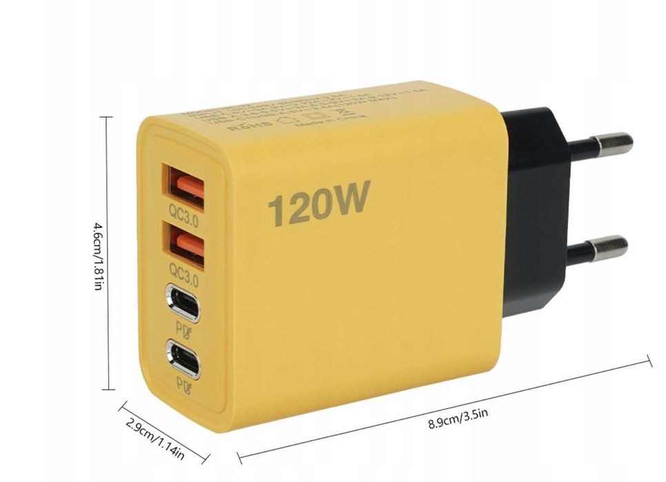 Zestaw ładowarka usb c 120 W, 4 porty usb + kabel usb C - Usb Lightining