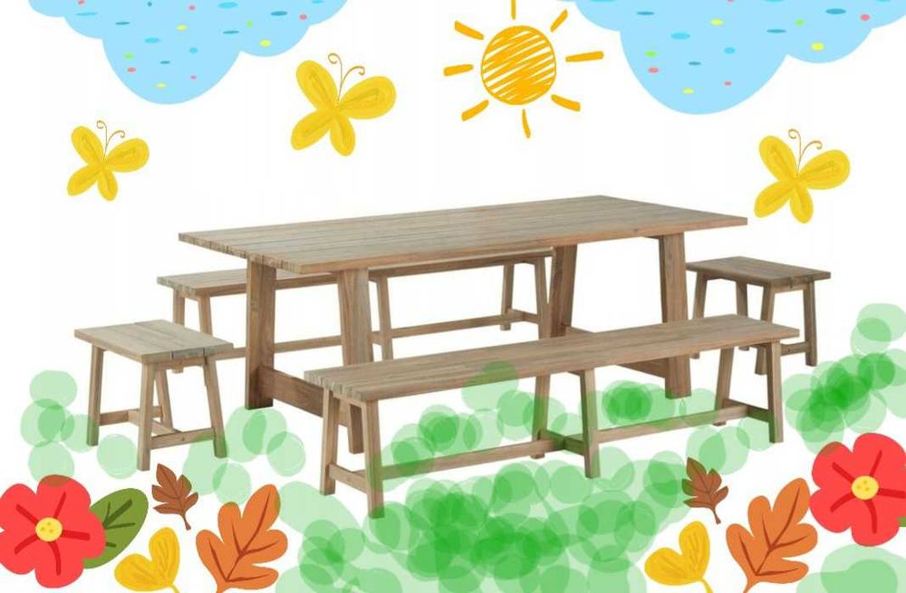 Wyprzedaż Zestaw stół 2 x ławka 2x taboret